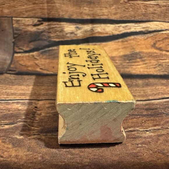 "Enjoy the Holidays!" Rubber Stamp Candy Cane Christmas Craft Card Making Art - Picture 4 of 9